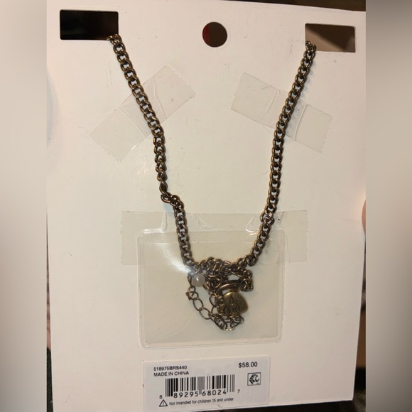 BETSEY JOHNSON Antiqued Gold & Turquoise Butterfly Crystal & Fringe Necklace NWT - Picture 6 of 6